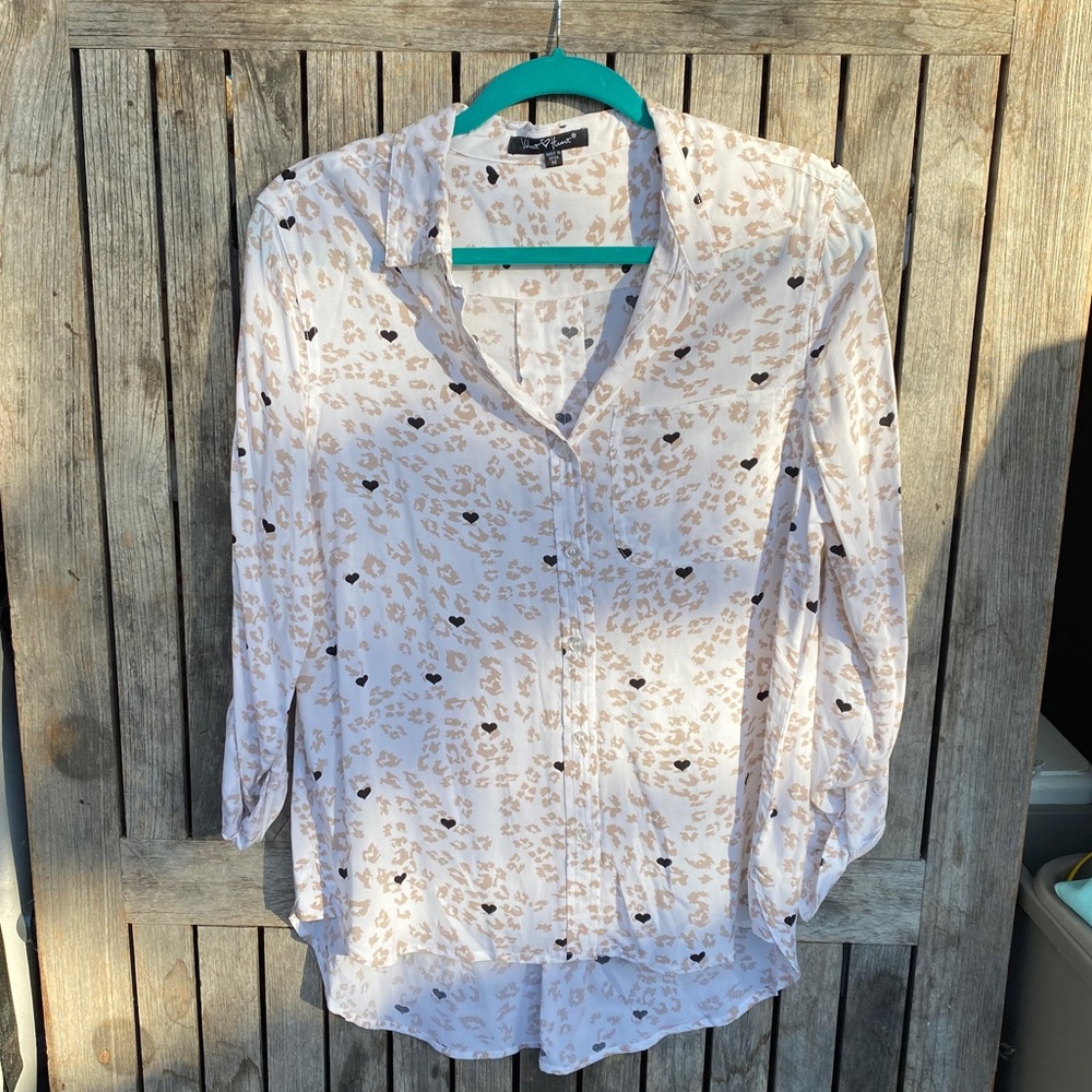 Leopard and hearts 3/4 sleeve button up